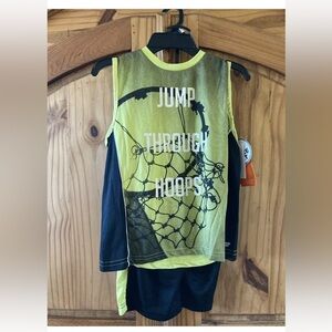 Boys Hind green yellow black basketball jersey shorts outfit set - NWT